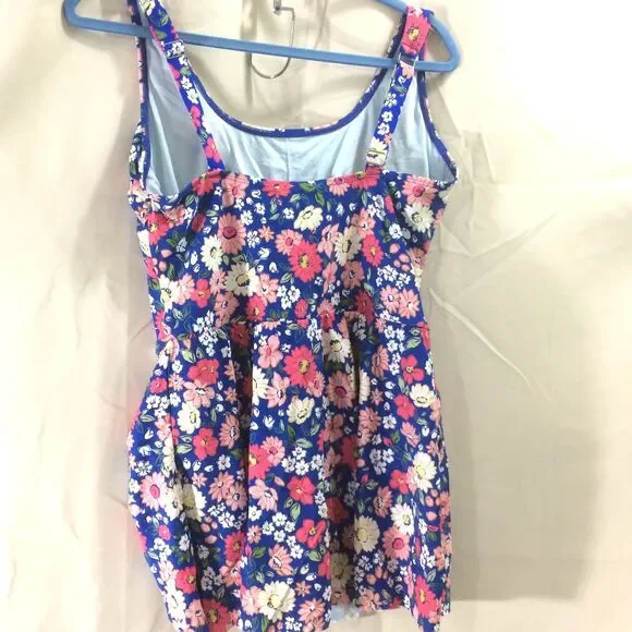 Cupshe Floral Swim Dress XL Blue Pink 1 Piece Adj Straps Removable Pads NWT - Picture 5 of 6